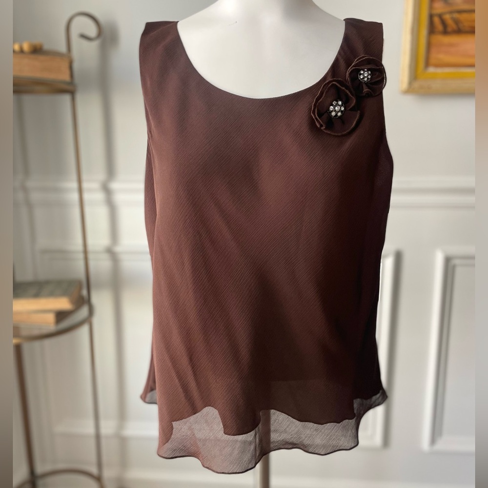 NWT Brown Floral Appliqué Tank Top